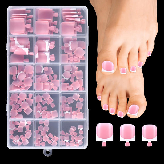 150 Pcs French Tip Toe Nail Press Ons,Toe Nail Tips Square Toenail Presses Ons Full Cover Fake Toenails Press On Toenails for Women Pedicure Decor,15 Sizes(Mauve)