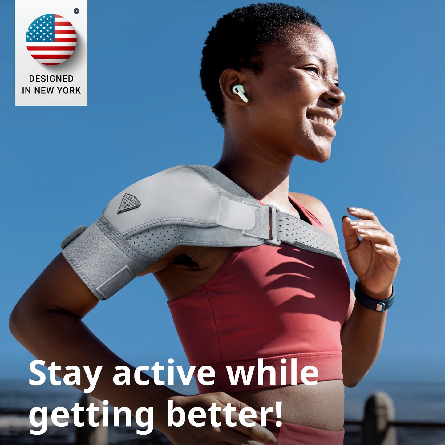 FIGHTECH Rotator Cuff Shoulder Brace for Women and Men - 2 Sizes - Shoulder Support - Pain Relief - Gray - Small (Chest 29-35" Bicep 9-12"")"