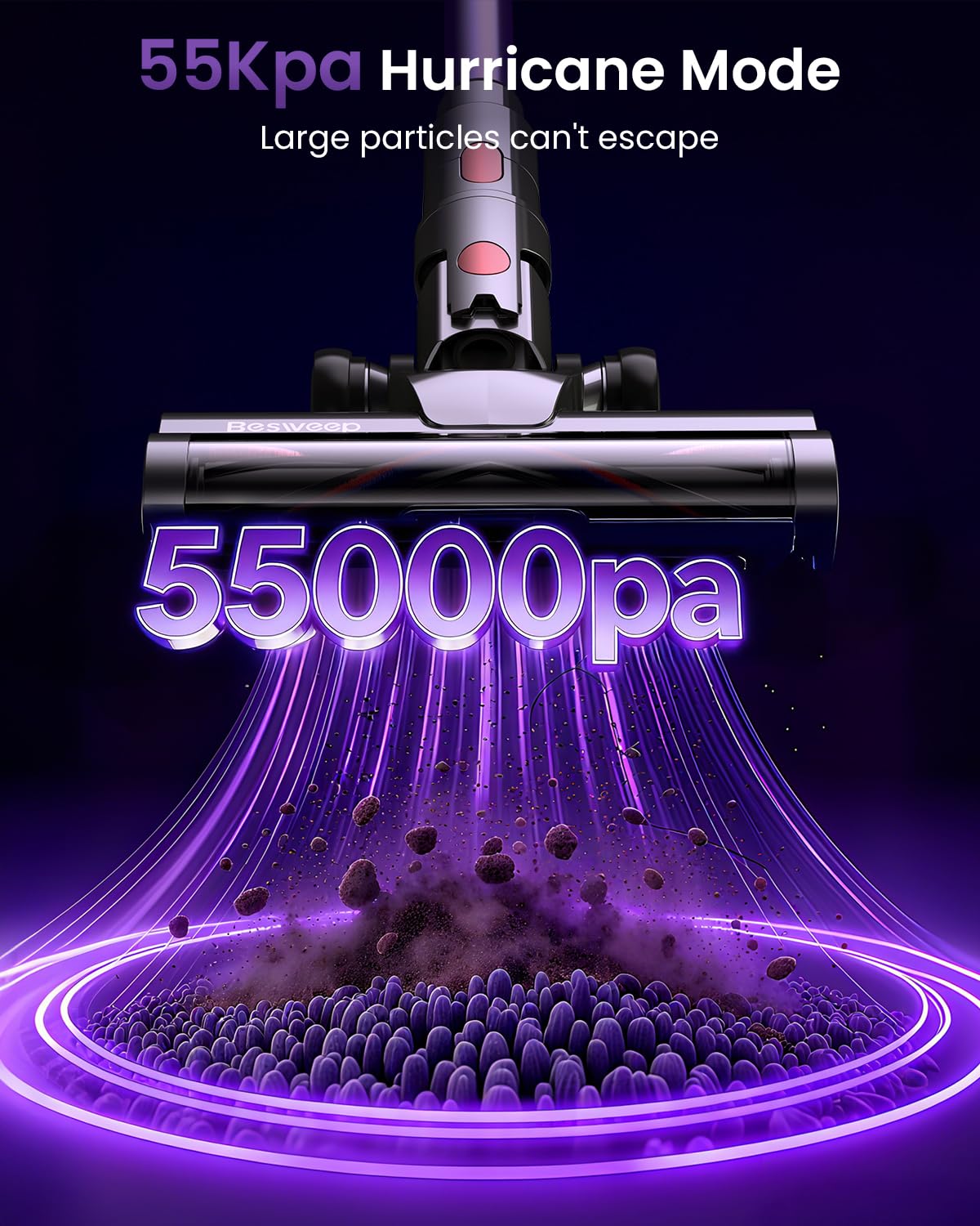 Cordless Vacuum Cleaner 55Kpa/650W/70Mins,1.8L Self Standing Stick Vacuum,Upgraded Vacuum Cordless with Hurricane Mode,Touch Screen,Anti-Tangle Wireless Vacuum,Vacuum Cleaners for Home/Pet Hair/Carpet