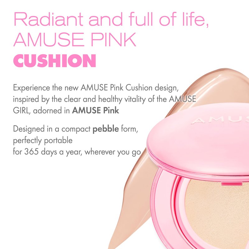AMUSE SEOUL Dew Power Vegan Cushion Foundation (1.5 NATURAL) - Natural Semi Glow, Full Coverage, Dewy Finish, Long Lasting, Lightweight, Smooth Radiant Skin, Vegan, Korean Makeup