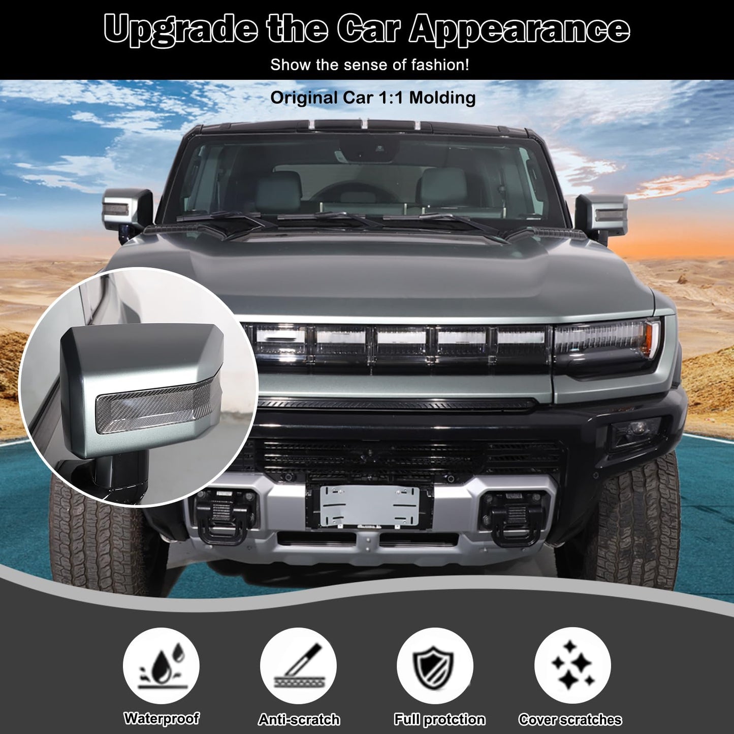 for Hummer EV SUV Pickup Accessories Rear View Mirror Side Molding Cover Trims,Genuine Carbon Fiber Rearview Mirror Molding Protector for Hummer EV SUV Truck 2022-2024-2025 (Black)