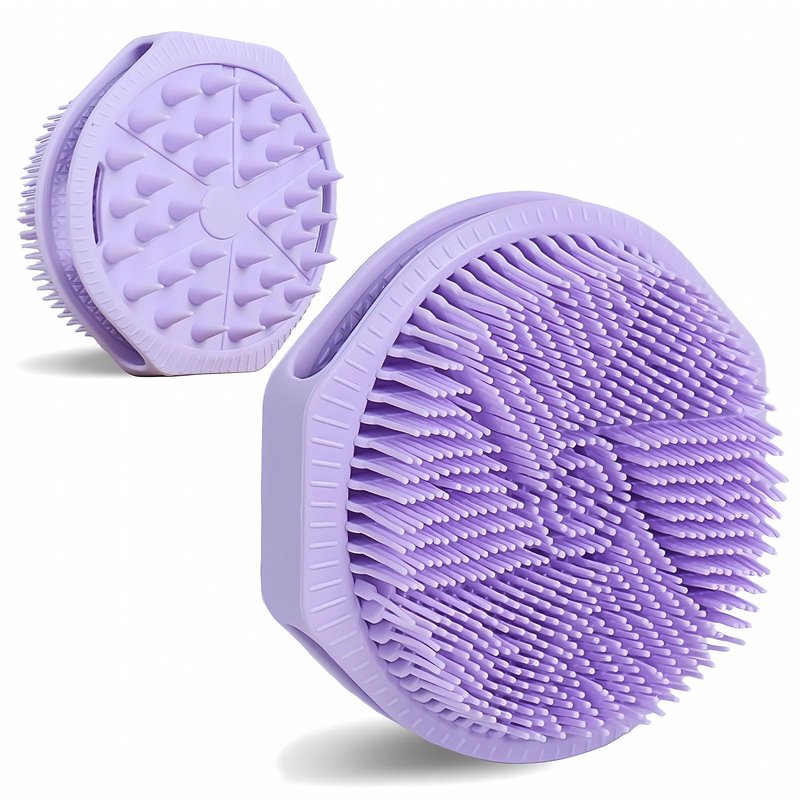 Dual-Sided Silicone Body Scrubber, Silicone Loofah for Shower Exfoliating Body Brush Scrubber for Men and Women for All Skin, Scalp Massager Lather Well＆Easy to Clean (Purple)