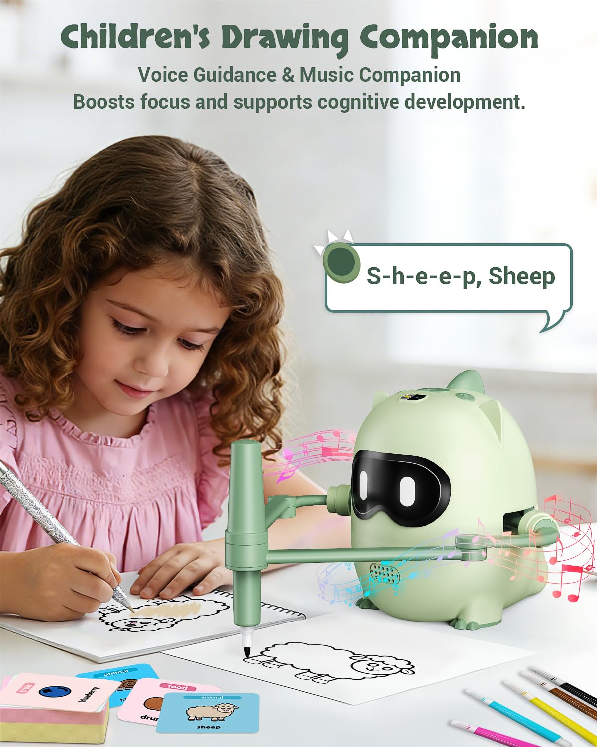 Drawing Robot for Kids, Montessori Drawing Robot with 100 Cards & 22 Pens, Music & Voice Guidance, Educational Interactive Learning Toys for Boys & Girls Ages 3-8, Birthday Party