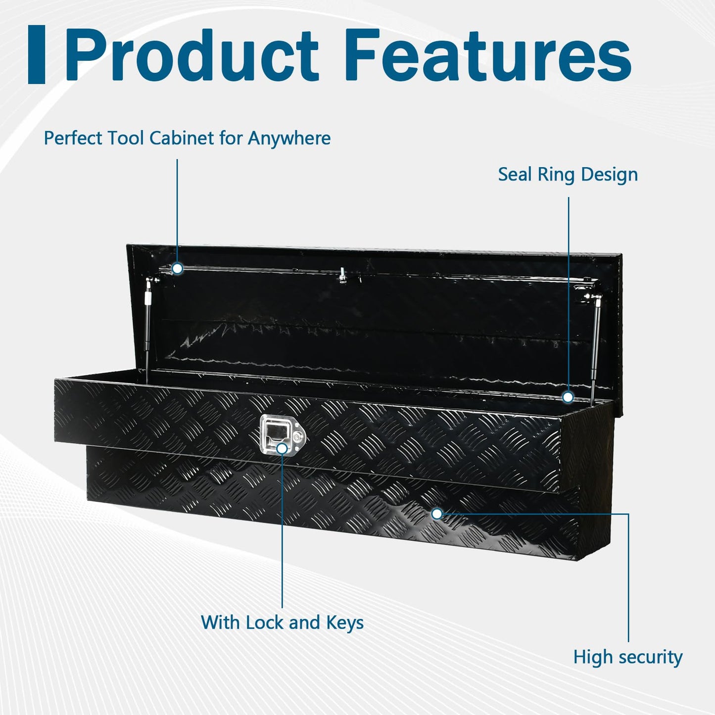 FGJQEFG 48'' Inch Aluminum Side Mount Truck Tool Box Pick Up Truck Bed RV Trailer Toolbox Storage Organizer with Side Handle, Lock & Keys，Black,5 Bar Tread (48"X8"X12.5")