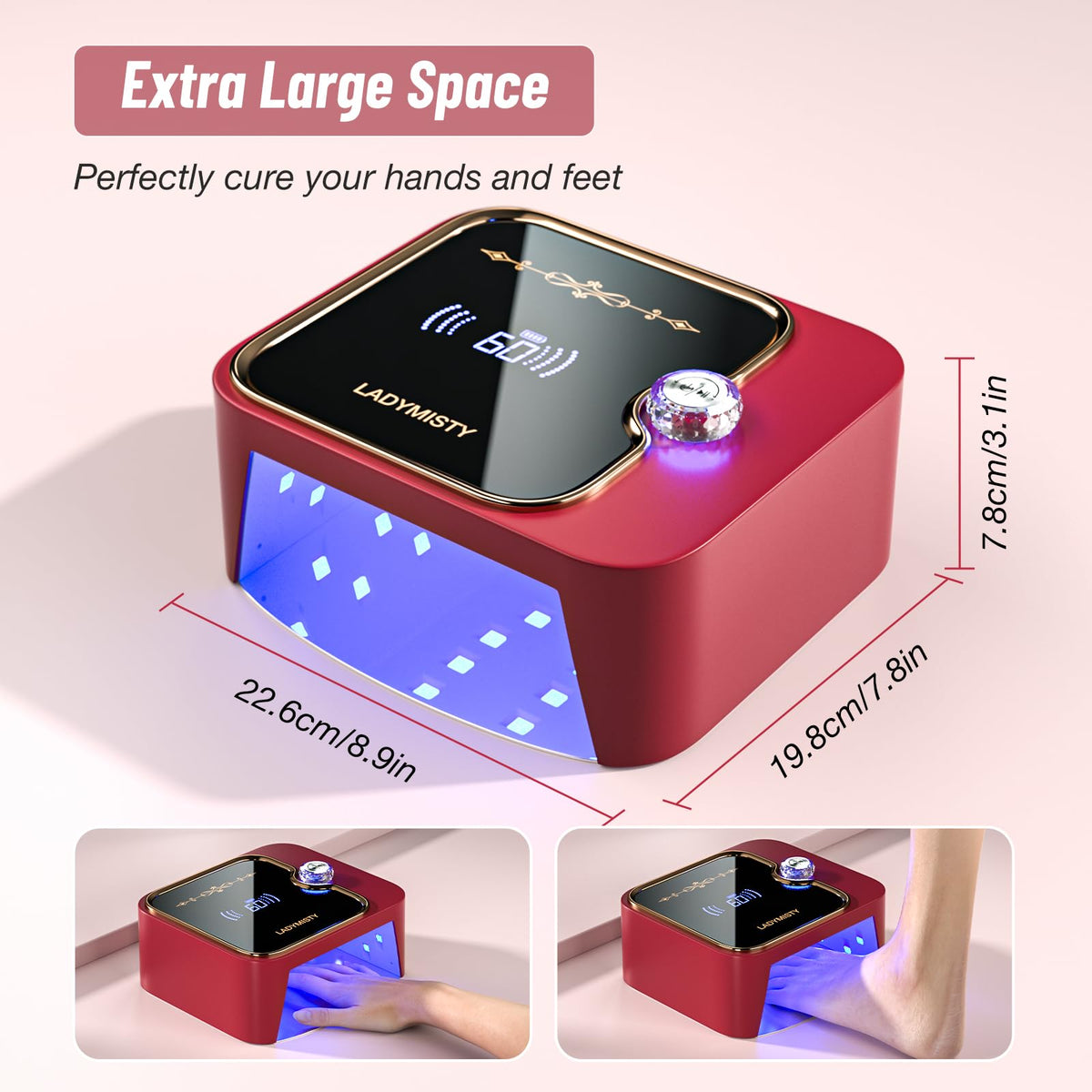 LadyMisty 268W Low Heat UV Nail Lamp Cordless, Fast Curing Rechargeable LED Nail Lamp with LCD Display & Knob, No Burn Professional Nail Dryer for Gel Polish Home Salon Gifts for Women