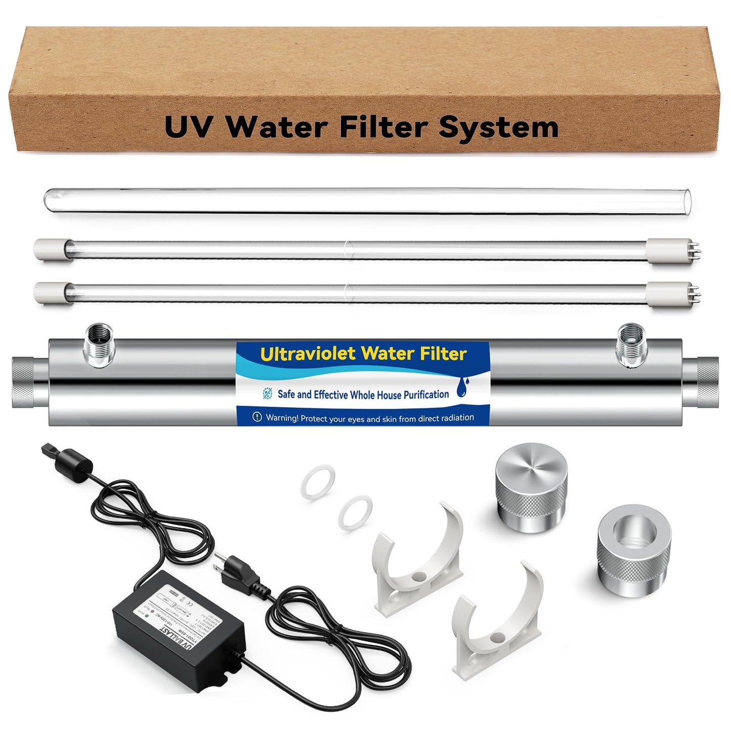 UV Water Filter Whole House, 3/4" MNPT Inlet/Outlet Water Purifier Filter System for Whole House Water Purification, 12GPM, 120V, +1 Extra Bulb