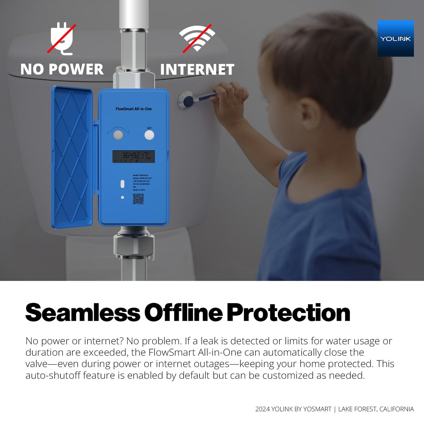 NSF Certified YoLink FlowSmart All-in-One Smart Water Meter & Auto Shutoff for 1" Pipes, LoRa Long-Range, Real-Time Leak Detection, 10-Year Battery, 80+ Device Ecosystem, Hub Included – YS5018