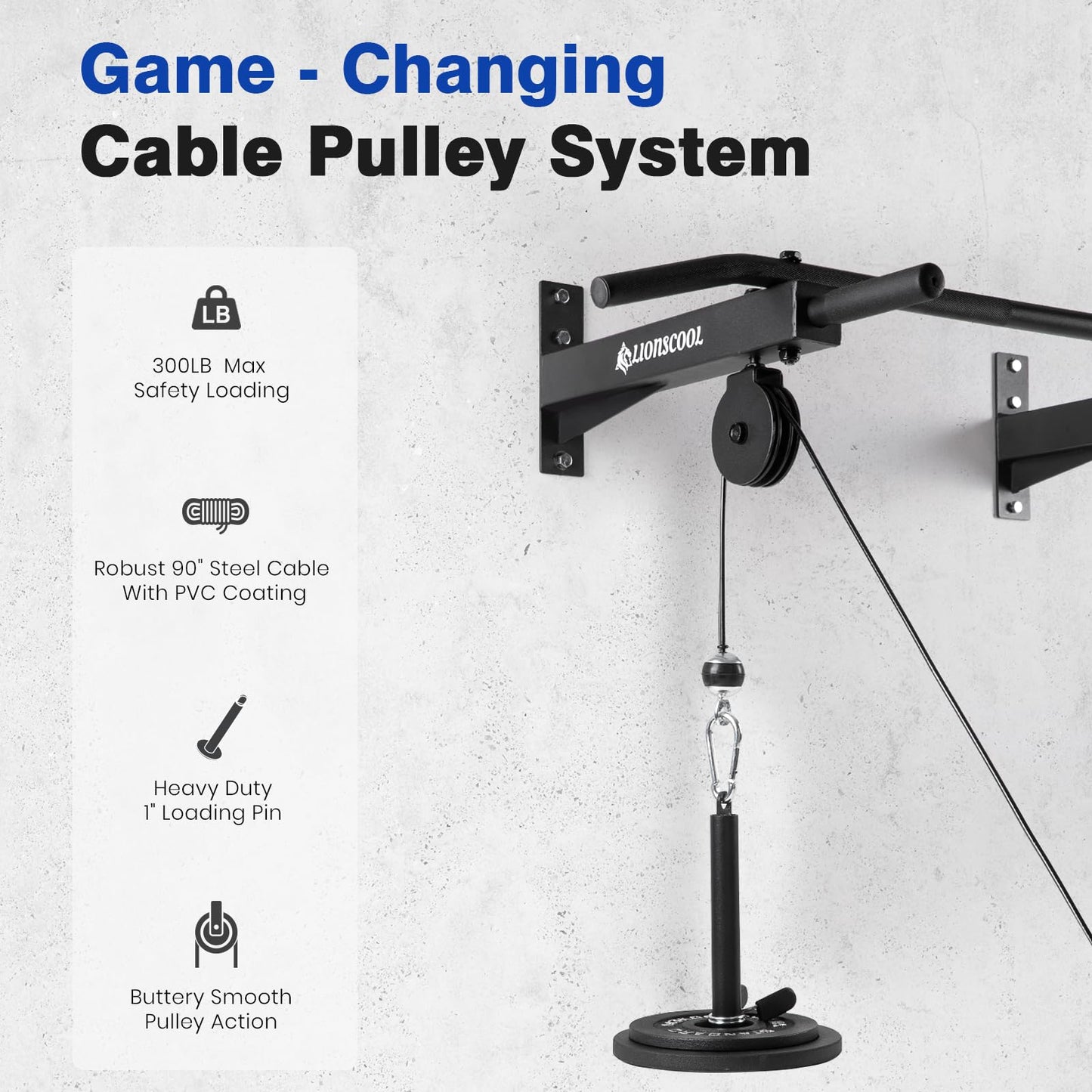 LIONSCOOL Multifunctional Wall Mounted Pull Up Bar with Pulley System (16"/24"" APART)"