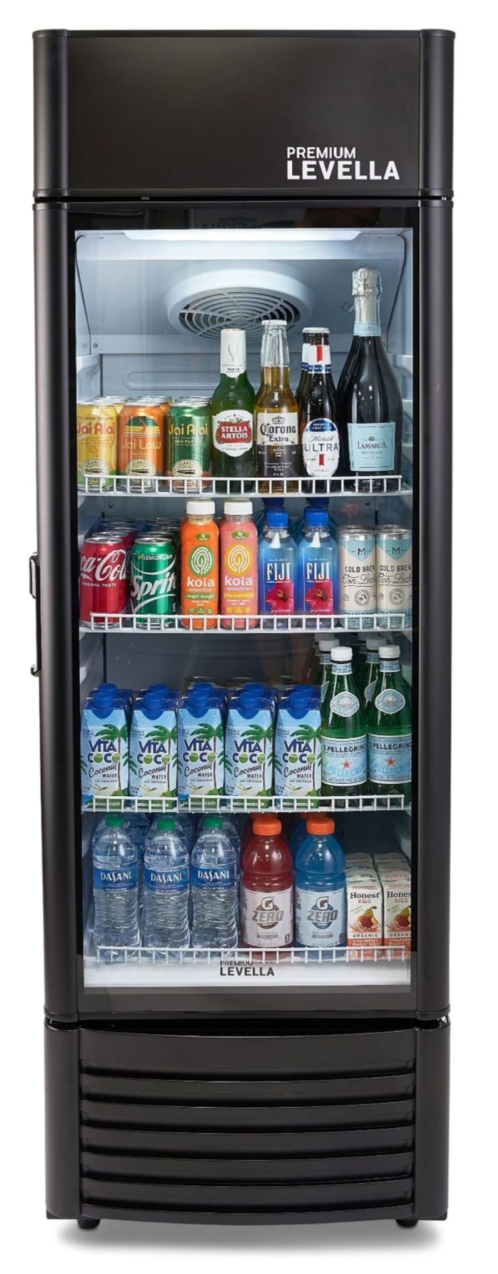 PremiumLevella PRF907DX Glass Door Display Refrigerator 9.0 cu ft Commercial Beverage Cooler Merchandiser With Customizable Lightbox - Black