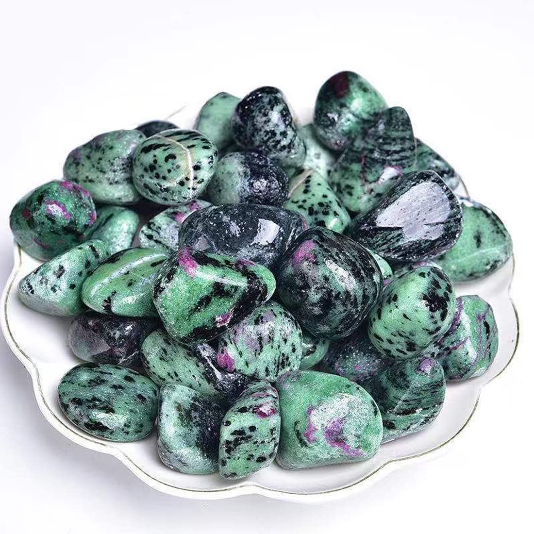Green Ruby Zoisite Healing Crystal Stones, 1.25-2.0" Large Reiki Healing Gemstones Natural Tumbled Polished Stones for Energy Witchcraft Therapy Meditation