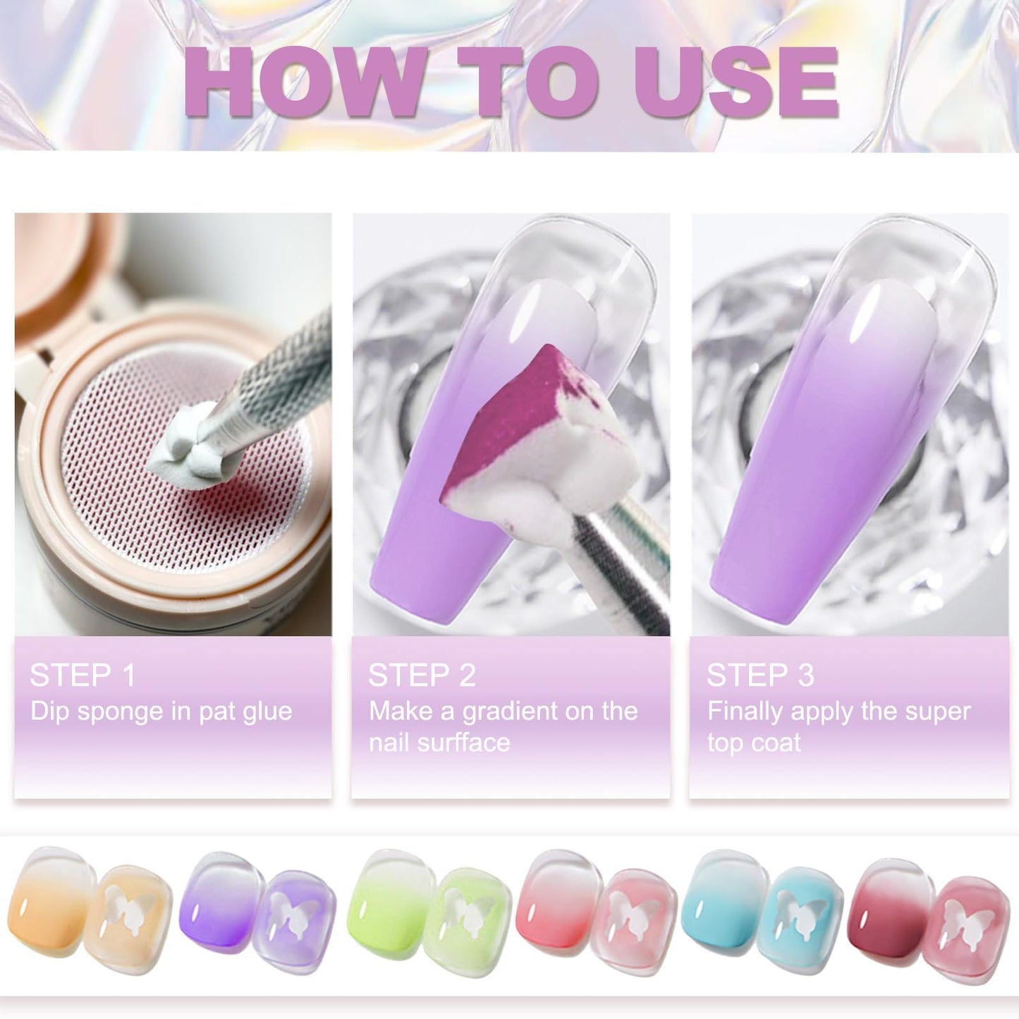 MKNZOME Patting Gel Polish Set, 6 Color Gradient Painting Gel Blooming Nails with Grabbing Pen, 100 Nail Sponges for Ombre, Nail Art Brushes, for Ombre French Manicure DIY Design, C