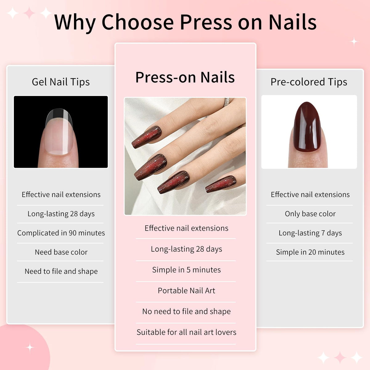 Cat Eyes Press On Nails,12 Sizes - 24 Pcs Soft Gel Dark Red Brown Medium Coffin Fake Nails Kit with Nail Glue, Natural Reusable Stick On False Nails for Women and Girls (Skycloud Nails) SK0825