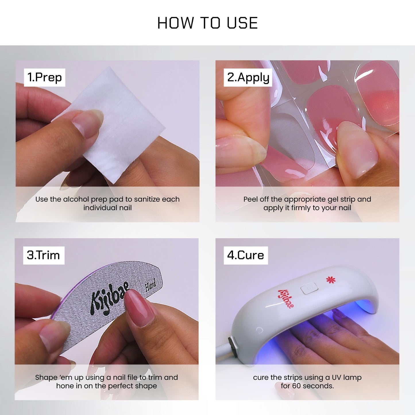 Kijibae Semi Cured Gel Polish Strips | 24pc UV LED Required Wraps | Gift Peel and Stick Nails | Coquette DIY Home Manicure | Press On Alternative (Midnight Butterfly)