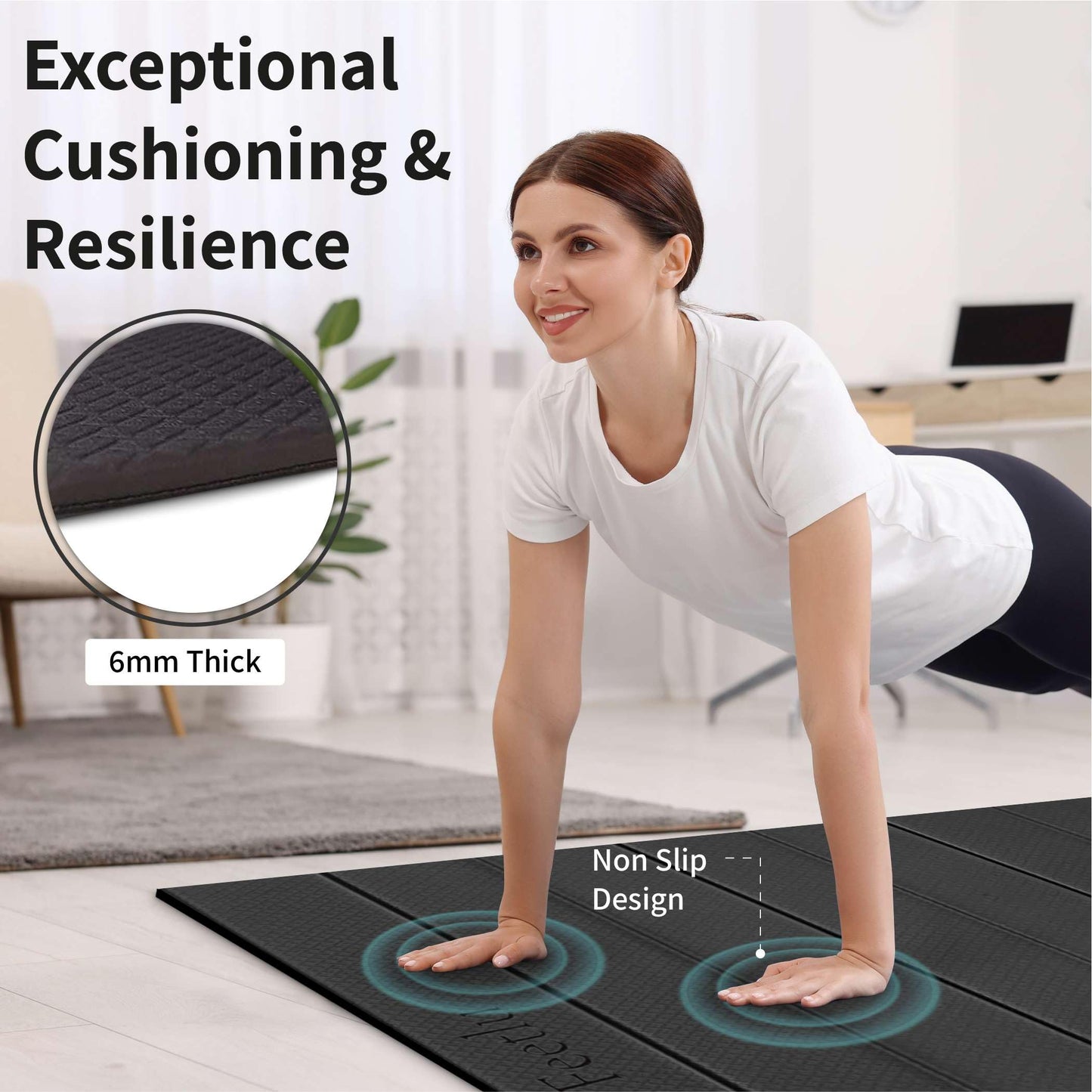 Feetlu Foldable Large Yoga Mat: Extra 1/3 Inch Thick Workout Mat for Home Gym and Travel - Anti-Slip Folding Exercise Mat for Yoga, Pilates, and More