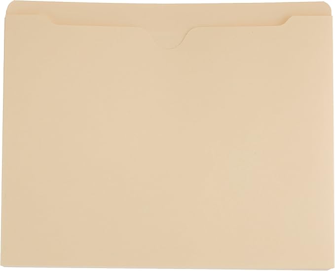 Amazon Basics File Jackets for Organizing Documents, Reinforced Straight-Cut Tab, Flat-No Expansion, Letter Size, Manila, 100-Pack