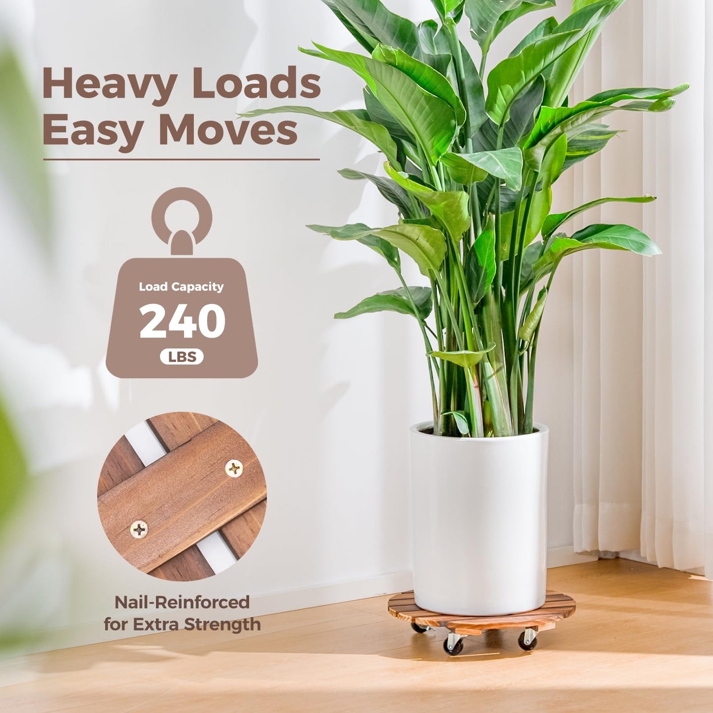 Bamworld Plant Stand Outdoor Rolling Tray Plant Caddy with Wheels 12in Plant Caster with Wheels Planter Caddy Flower Cart Plant Dolly for Heavy Duty Large Plants Plant Rollers (2 Pack )