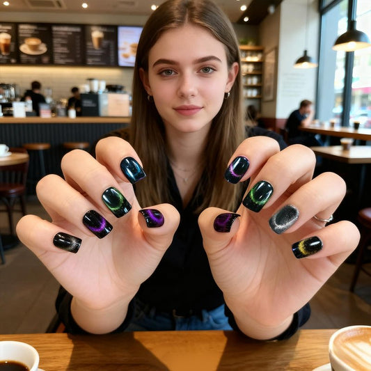 RUNE&SUKYCES Cat eye 150pcs 5 colors press on nails short,nail tips square,acrylic nail kit,fake nails,nails press ons,nail supplies,press ons,summer nails,nail kit acrylic set