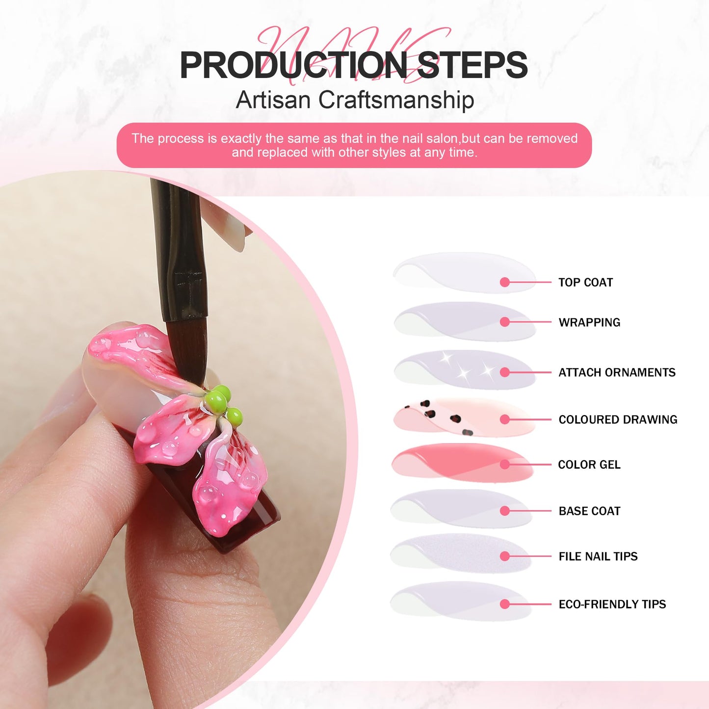 Homsera Opulent Handmade Press on Nails - Intricate Handmade Square False Nails with Luxury Artisan Design for Women Wedding Party Special Events