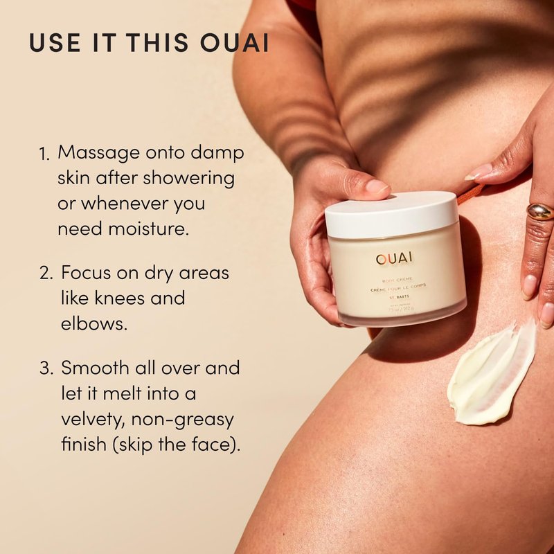 OUAI Body Cream, St. Barts - Hydrating Whipped Body Cream with Cupuaçu Butter, Coconut Oil and Squalane - Softens Skin and Delivers Healthy-Looking Glow - Sulfate-Free Skin Care (7.5 Oz)
