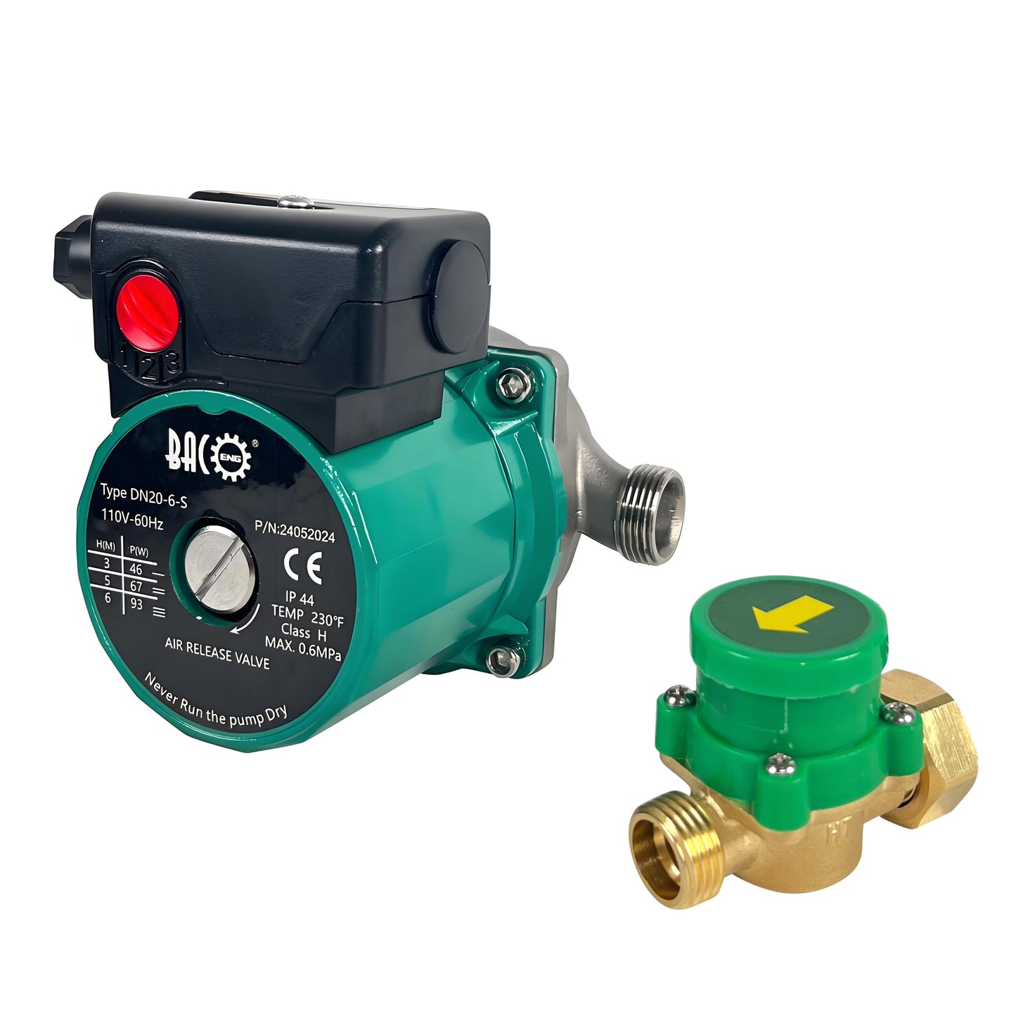 BACOENG 110V Hot Water Recirculating Pump, 3-Speed Switchable 3/4'' Circulation Pump for Water Heater, With US Plug and Flow Switch