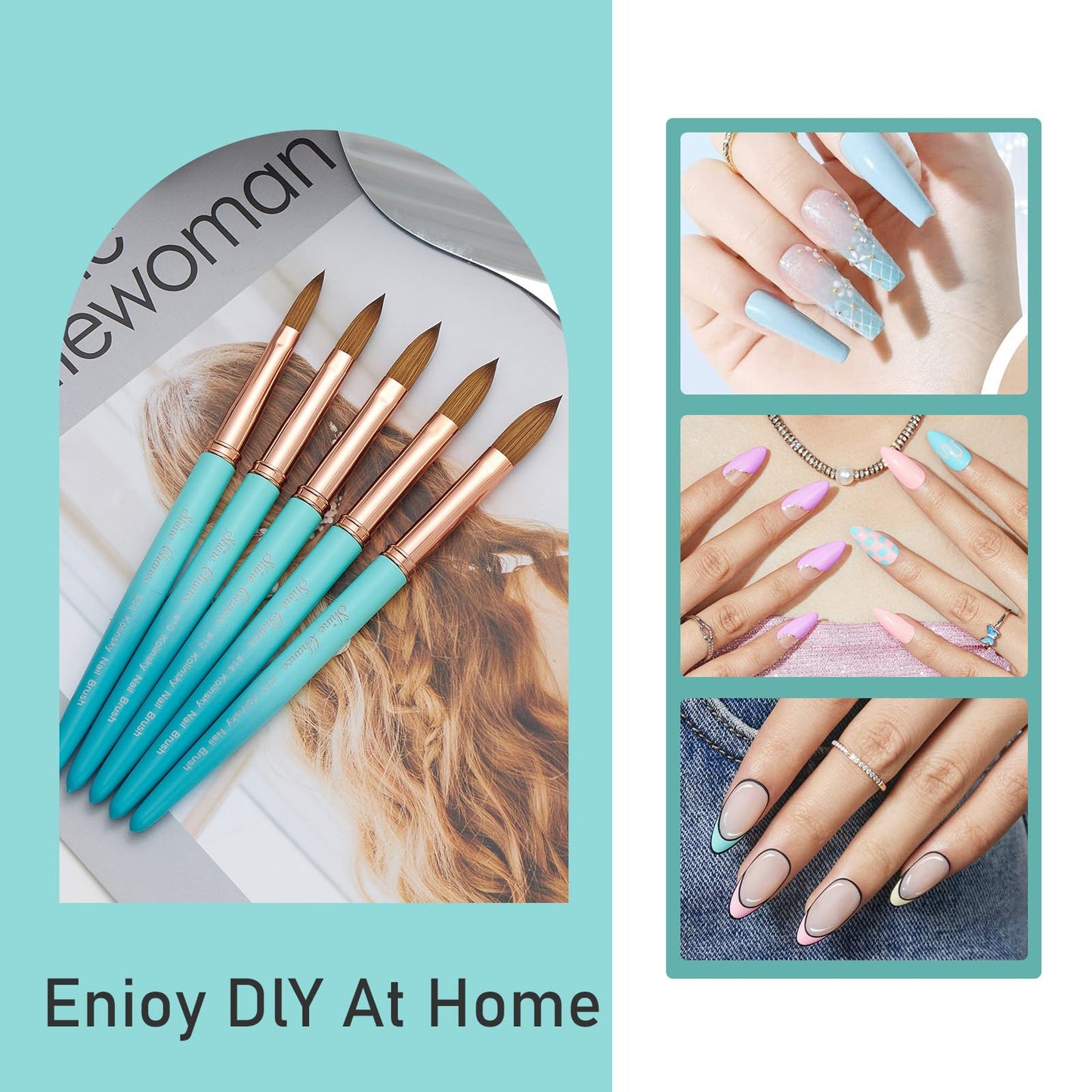 Acrylic Nail Brush Size 10, 100% Pure Kolinsky Nail Brush for Acrylic Application, Professional Nail Extension Manicure Tool Nail Drawing Pen for DIY Home Salon(Cyan)