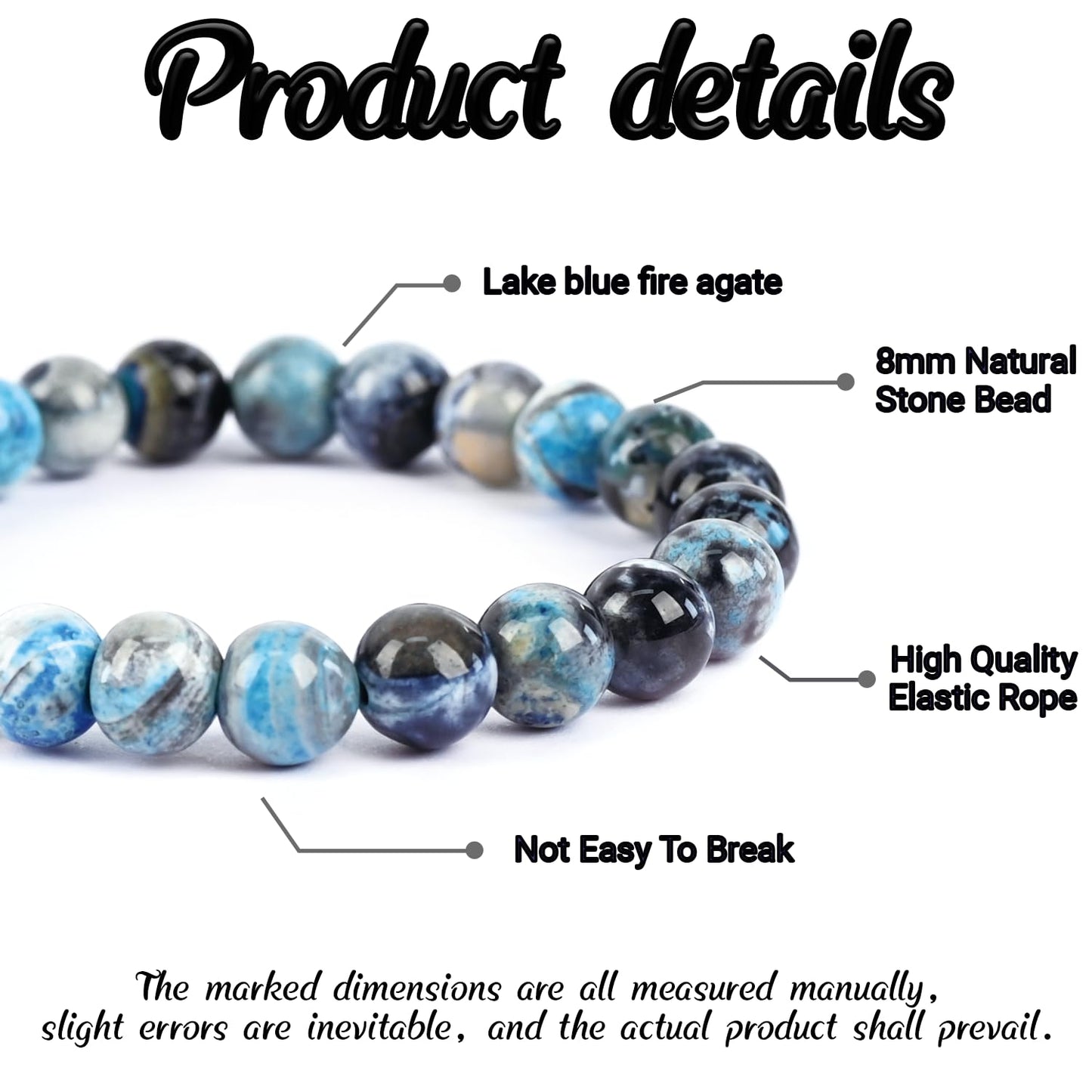 PZTIIY Crystal Bracelet - Natural Energy Crystal Bracelet for Men and Women (ZLY-Lake blue agate)