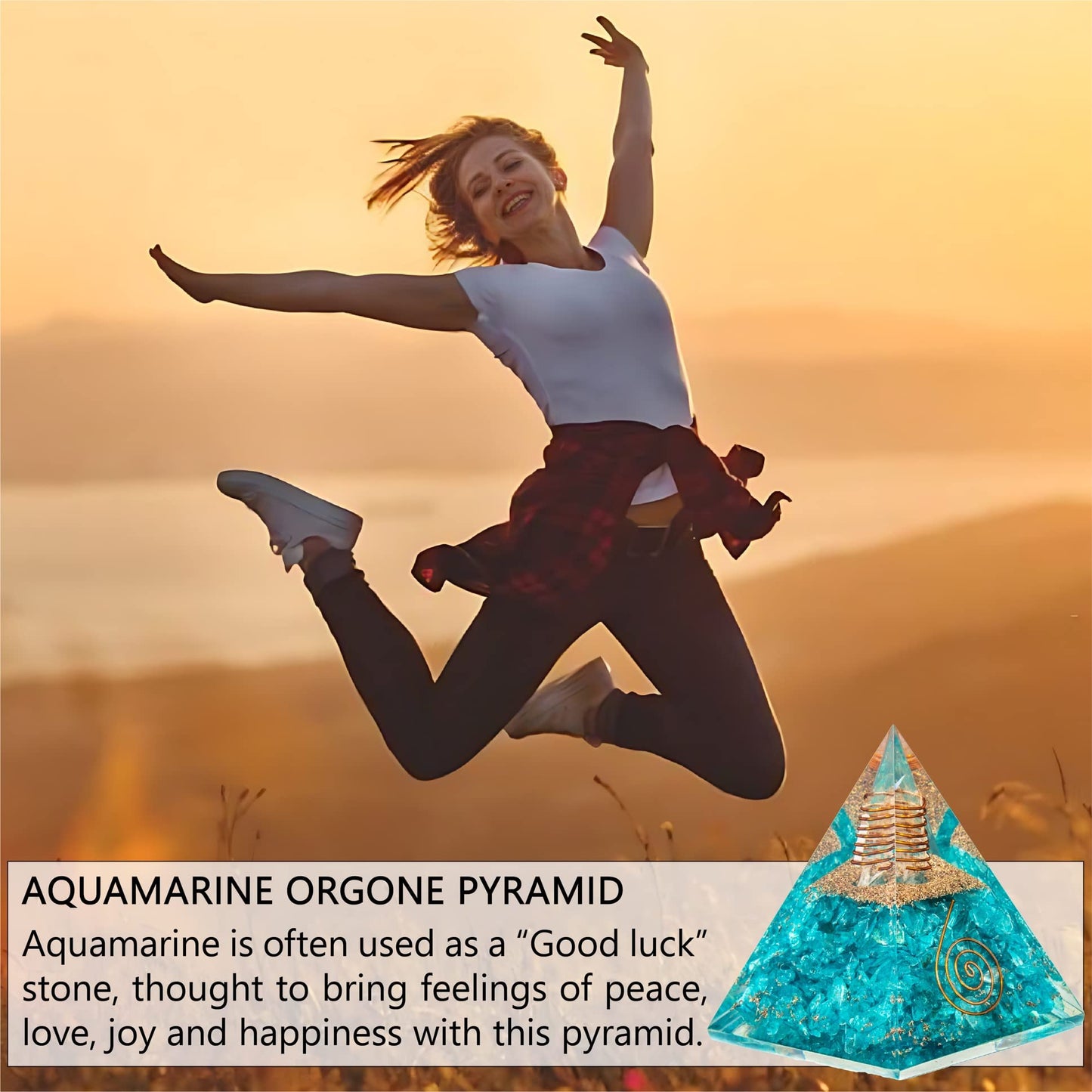 Aquamarine Orgone Pyramid for Joy & Happiness | Orgonite pyramids with Copper Coil and Crystal Quartz for Chakra Protection