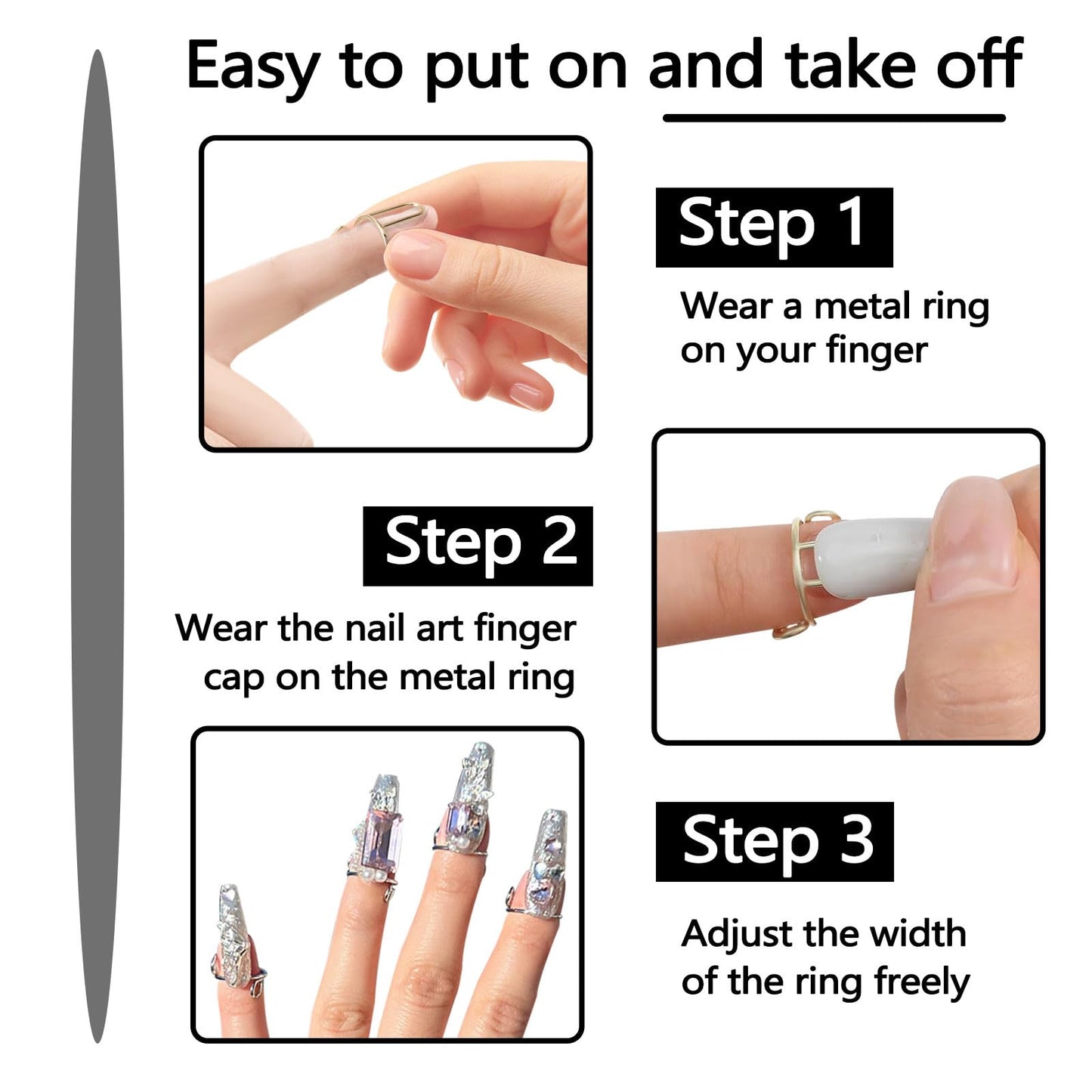 Bagentry 20 Pieces Detachable Nail Rings Silver, Adjustable Fingernail Rings for Women Girl Gift, Reusable No Glue Metal Nails for Fingers Art Decoration (Silver)