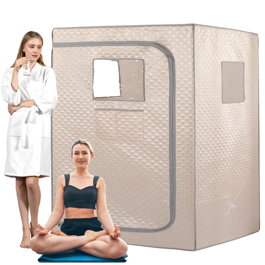 Smartmak Full Size Steam Sauna Tent, Portable Whole Body Home Spa Room, 1 or Two Person Large Space, Steamer NOT Included (47.28" x 35.46" x 63" Champagne)