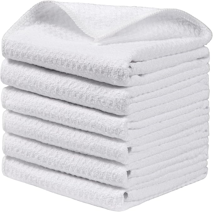 JOYMOOP Large Microfiber Waffle Weave Cleaning Cloth,Highly Absorbent Kitchen Towels,Quick Drying Lint Free Dish Towels for Kitchen,6 Pack,White,15.7Ã15.7 inch