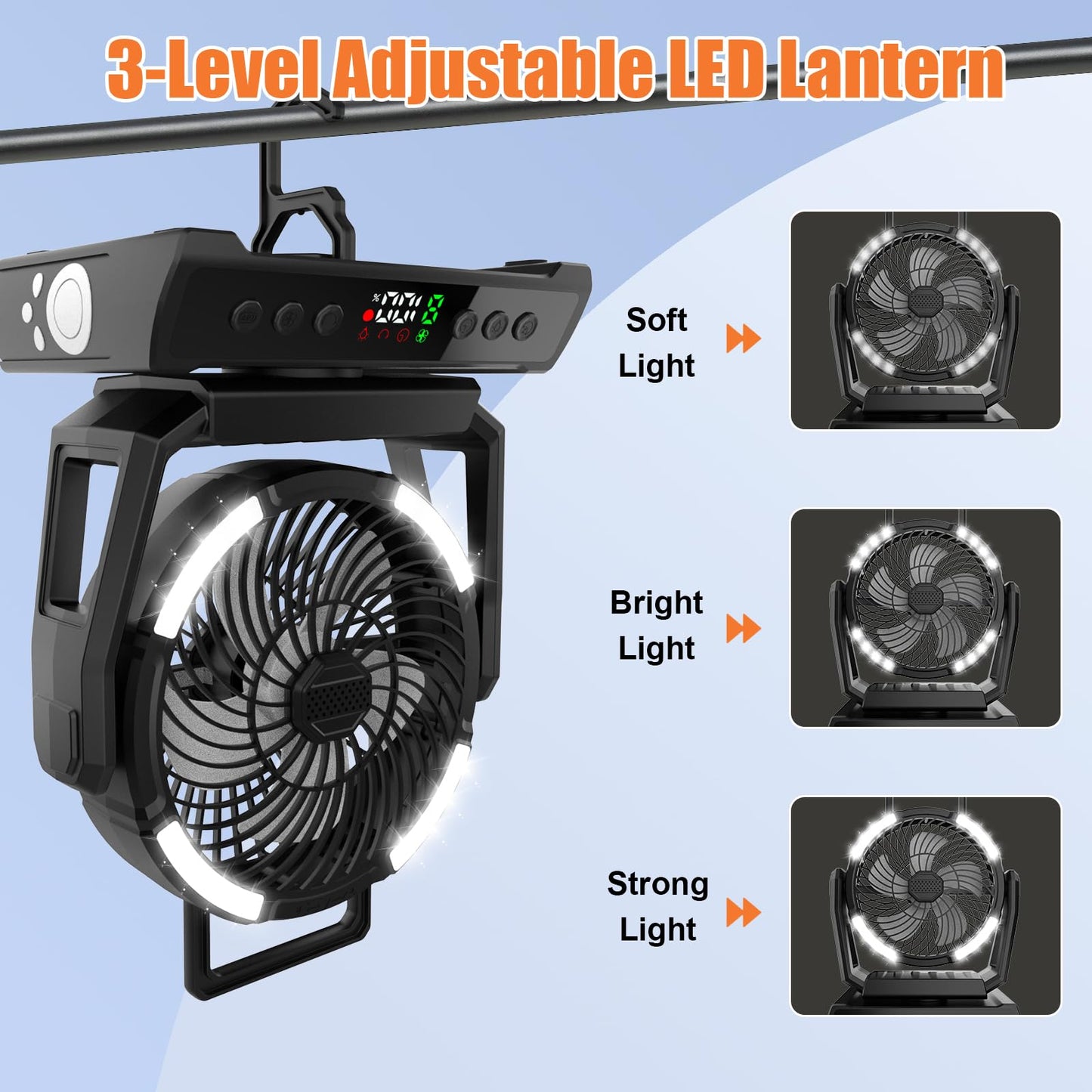 AYAMAYA Camping Fan + Air Mattress, 9 Speeds Battery Powered Fans with Digital Display, 6-6.5ft Full Size Truck Bed with Cordless Pump for Outdoor Camping, Road Trip