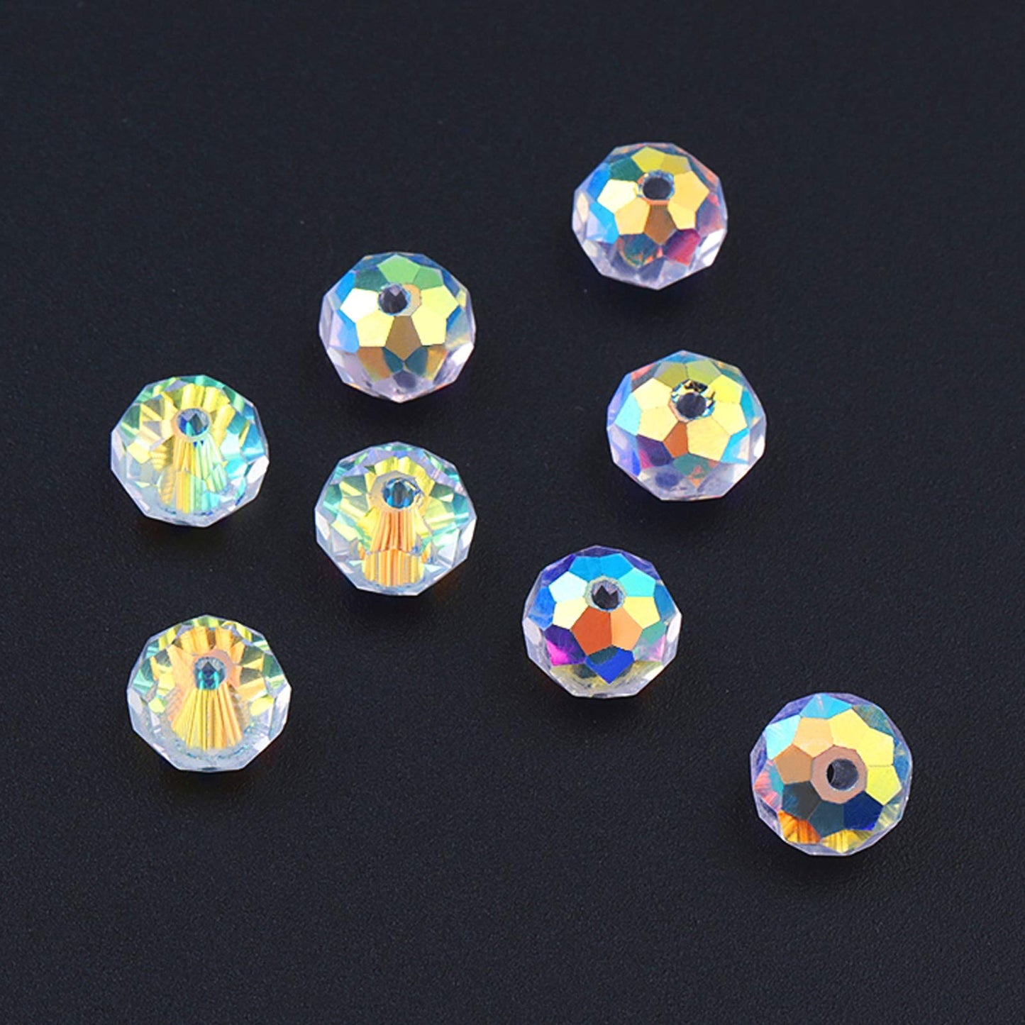 Dowarm 10MM Crystal Glass Beads for Jewelry Making, Briolette Rondelle Crystal Beads for Crafts Wind Chimes Suncatchers, Briolette Glass Beads (Crystal AB, 10MM, 100PCS)