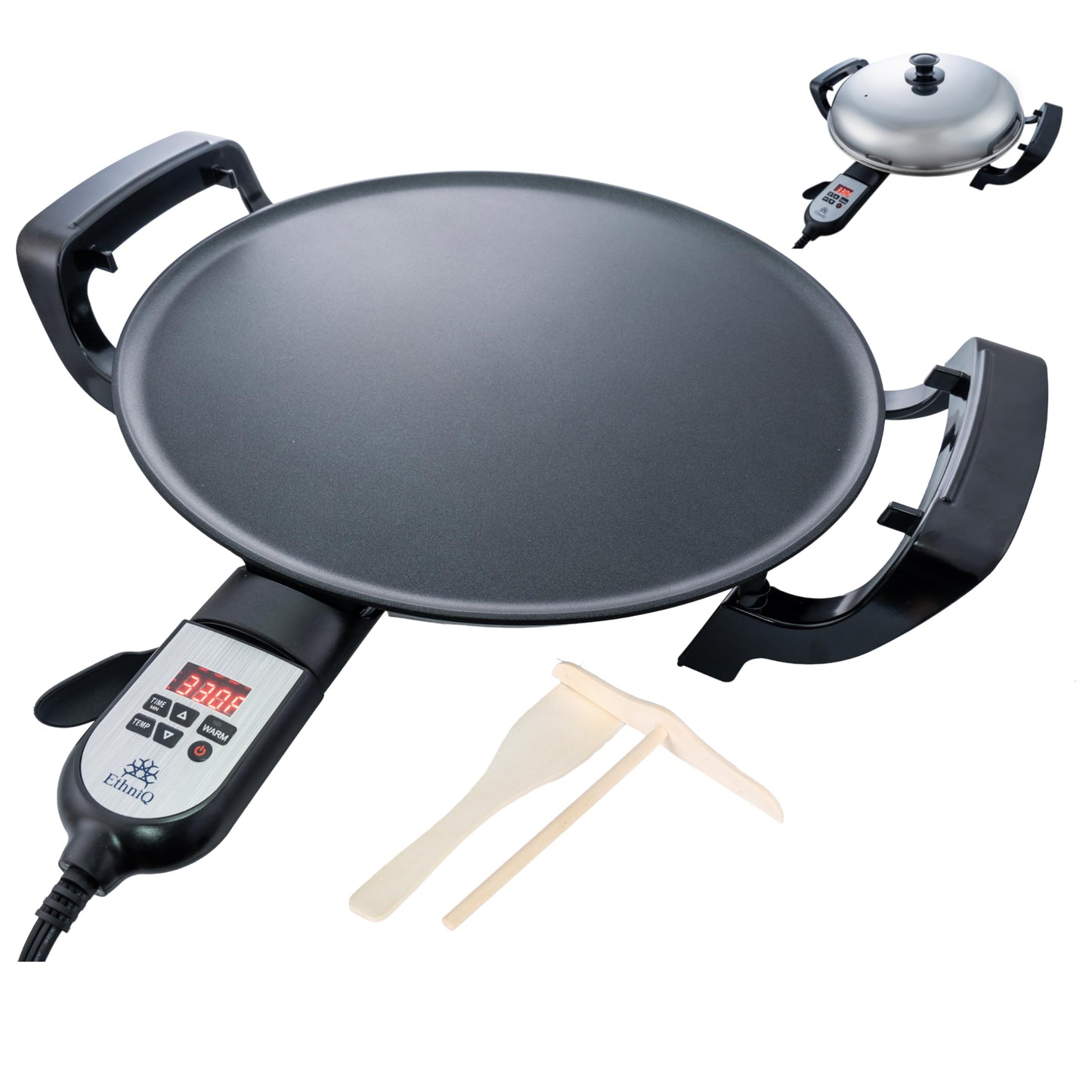 Ethniq 16" Electric Griddle for Ethiopian Injera, Somalian Anjero, Crepe, Lefse, Mogogo, Mitad, Pancake Teff Maker - Adjustable Digital Heat Control - Non-Stick Surface - Even Heat Distribution