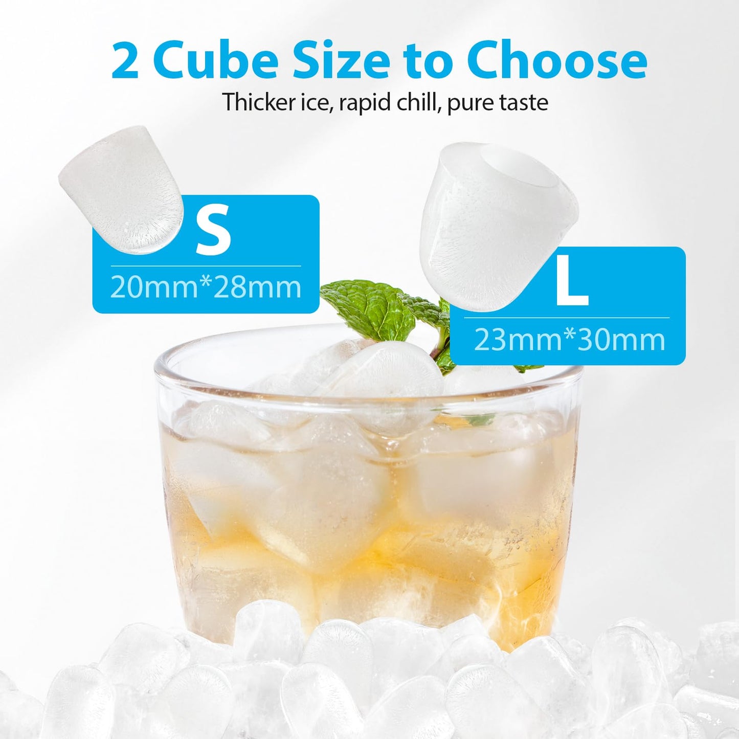 Aeitto Ice Maker Countertop 26lbs/24H, Ice Machine 8 Ice Cubes Ready in 6 Mins, Auto Self-Cleaning for Home/Kitchen/Office Stainles with Basket & Scoop, s2 Sizes of Bullet Ice Portable Ice Makers