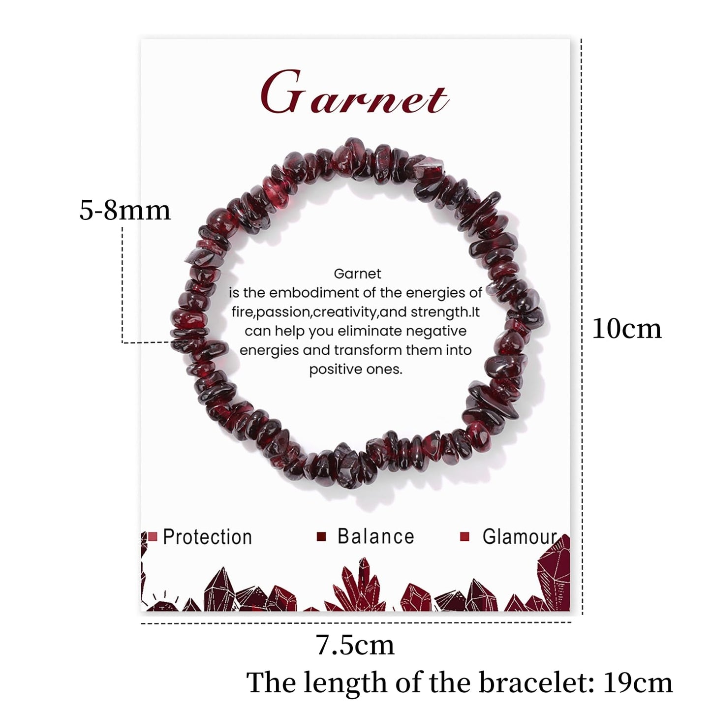 Garnet Bracelets for Women 8mm Raw Crystal Bracelet Healing Crystal Bracelet Gemstone Bracelet Natural Stone Bracelet Garnet Jewelry for Women Girls