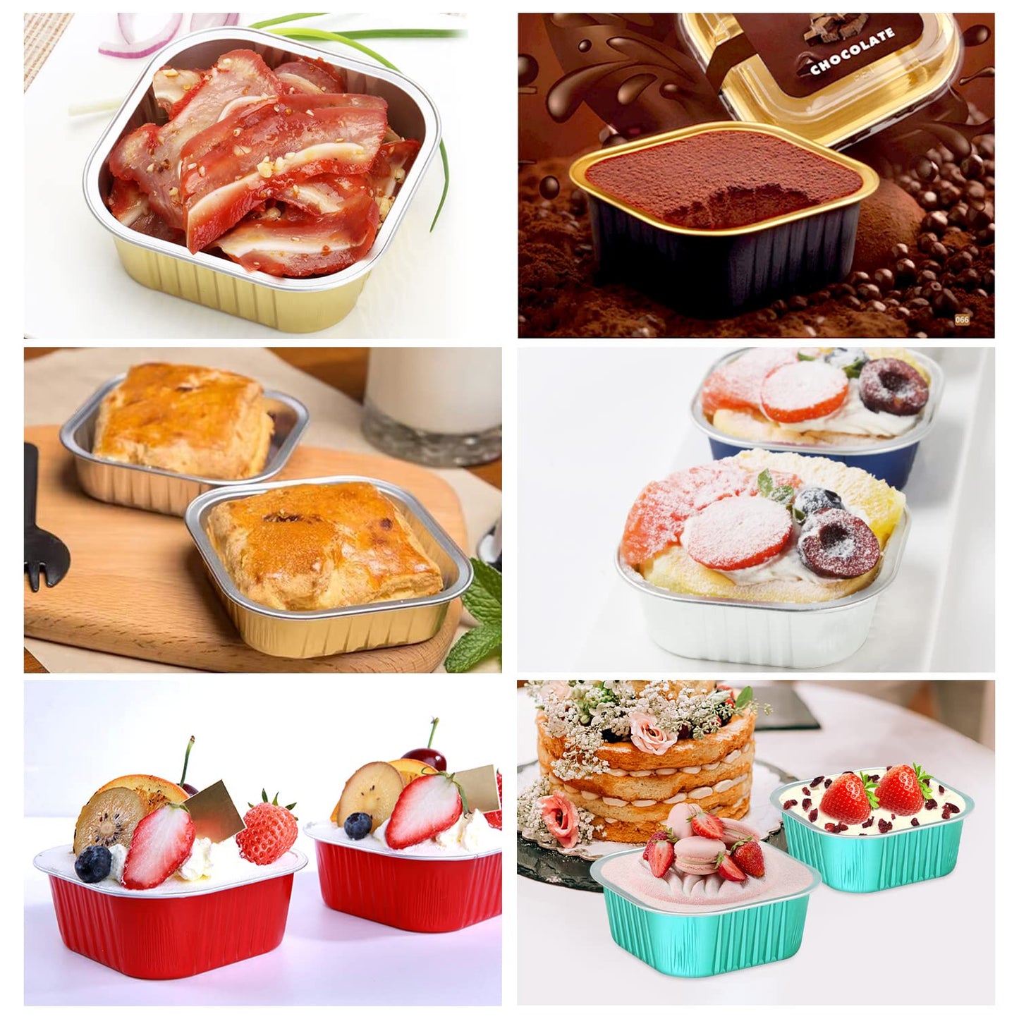 LNYZQUS 5oz Cupcake Pans Disposable Ramekins 40 Pack, Aluminum Foil Cupcake Liners With Lids,Square Brownie Mini Cake Baking Pans,Cupcake Cups Muffin Tin Holders-Red