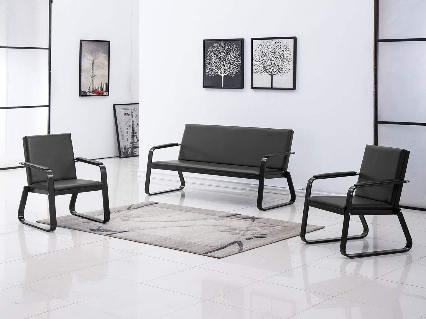 wonline Waiting Room Chair with Armrest PU Leather Office Furniture Bench Office Guest Seating Lobby Conference Reception Chairs for Airport Clinic Hospital Bank Salon Barber