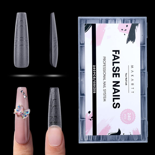 Makartt Extra Long Coffin Nail Tips with Built-In Length and Shape Guides, 240PCS 15 Sizes, Dual Matte Full Cover for Easy Reshaping to Almond, Square, Oval Tips for Beginners, DIY Nails, Salon Supply