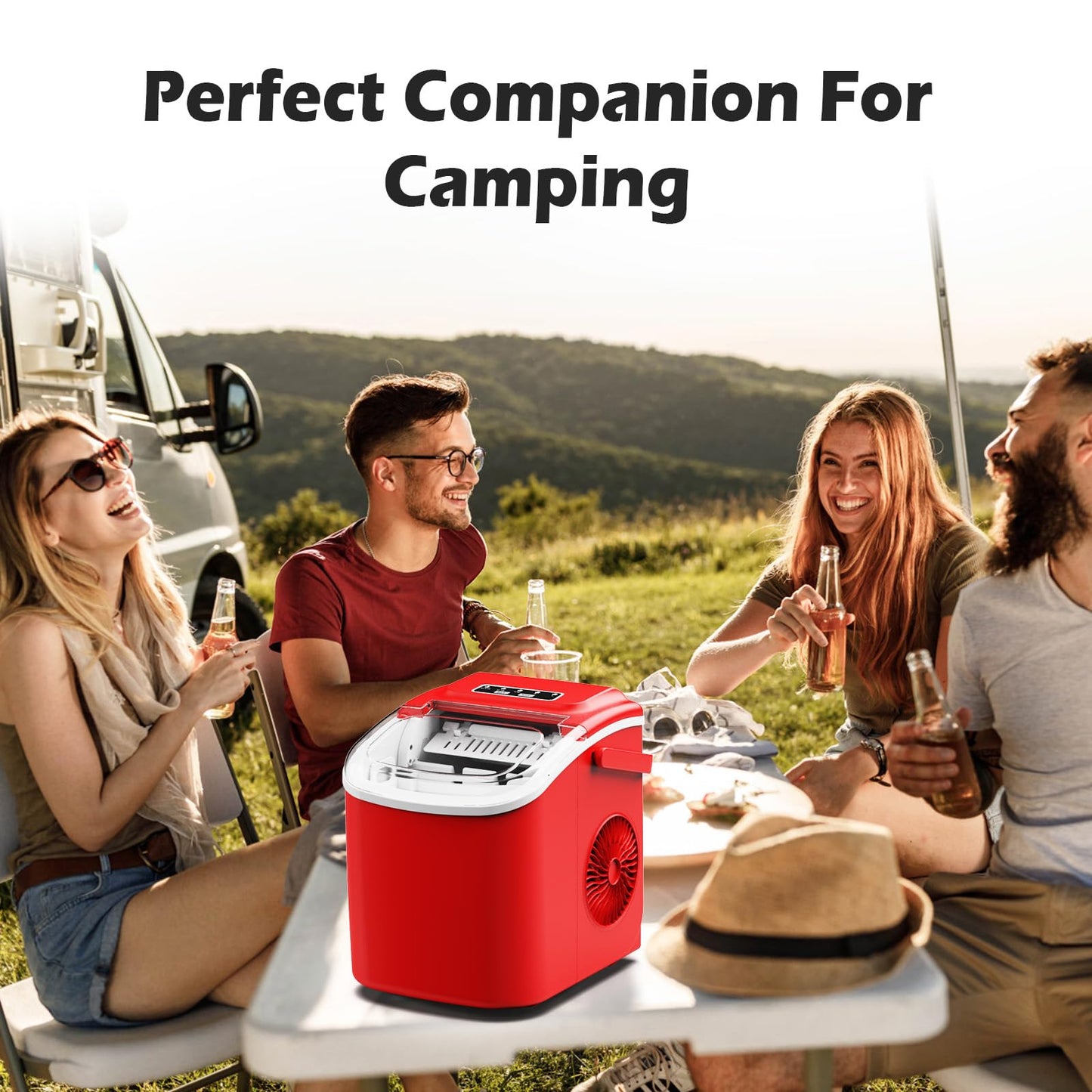 Countertop Ice Maker, Portable Ice Maker Machine with Carry Handle, Self-Cleaning Ice Makers, 9 Bullet Ice in 6 Mins, 26.5Lbs/24H with Ice Bags and Ice Scoop Basket for Home Bar Camping RV