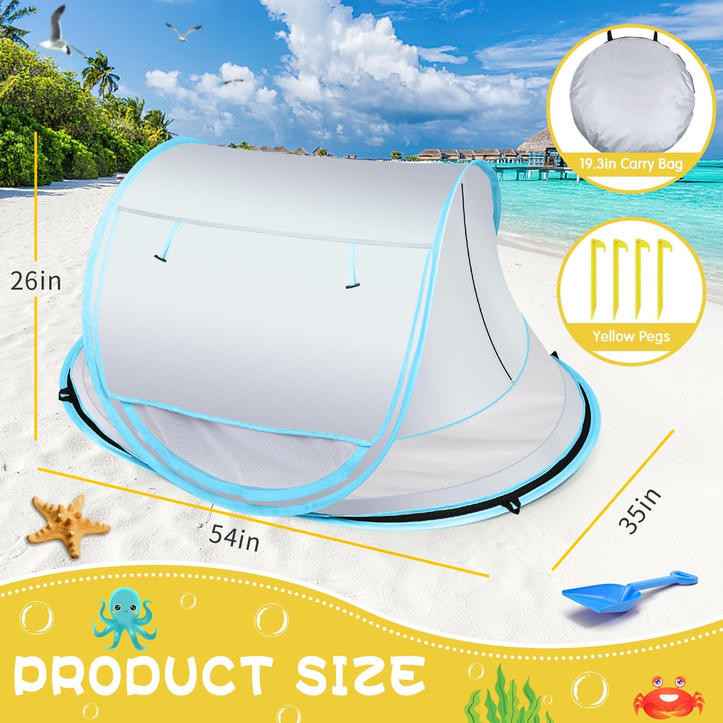 Baby Beach Tent,Large Pop Up Sun Shade,Portable Baby Travel/Play Tent with Mosquito Net,Indoor,UPF 50+ UV Protection Sun Shelters