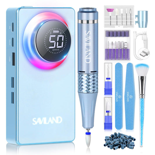 SAVILAND 2026 Electric Nail Drill Professional: 50000 RPM Efile Nail Drill for Acrylic Nails Rechargeable Portable Nail Filer Electric Cordless File with Ceramic Drill Bits for Manicure Salon