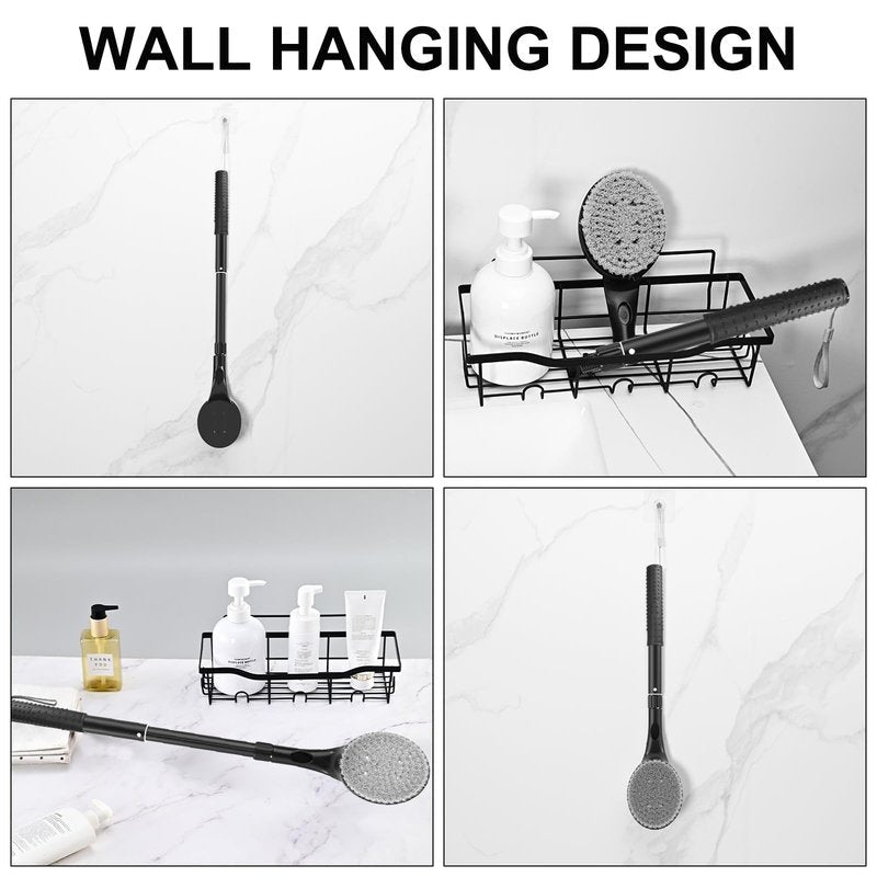 Back Scrubber for Shower, 17.52" - 25.7” Telescopic Back Washer for Shower with Anti-Slip Long Handle, Soft Nylon Bristles, Detachable Back Brush for Shower for Men Women Elderly
