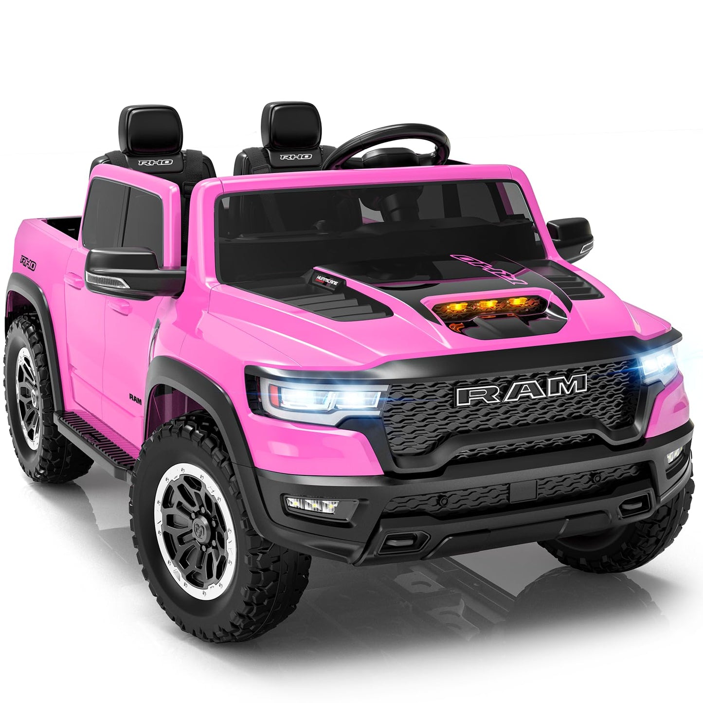 First Ride On 24V Ride On Toys for Big Kids, RAM 1500 2 Seater Ride on Car w/Remote, Battery Powered Truck w/ 4 Wheels Suspension, Toddler Car w/Bluetooth, LED Lights, Trunk