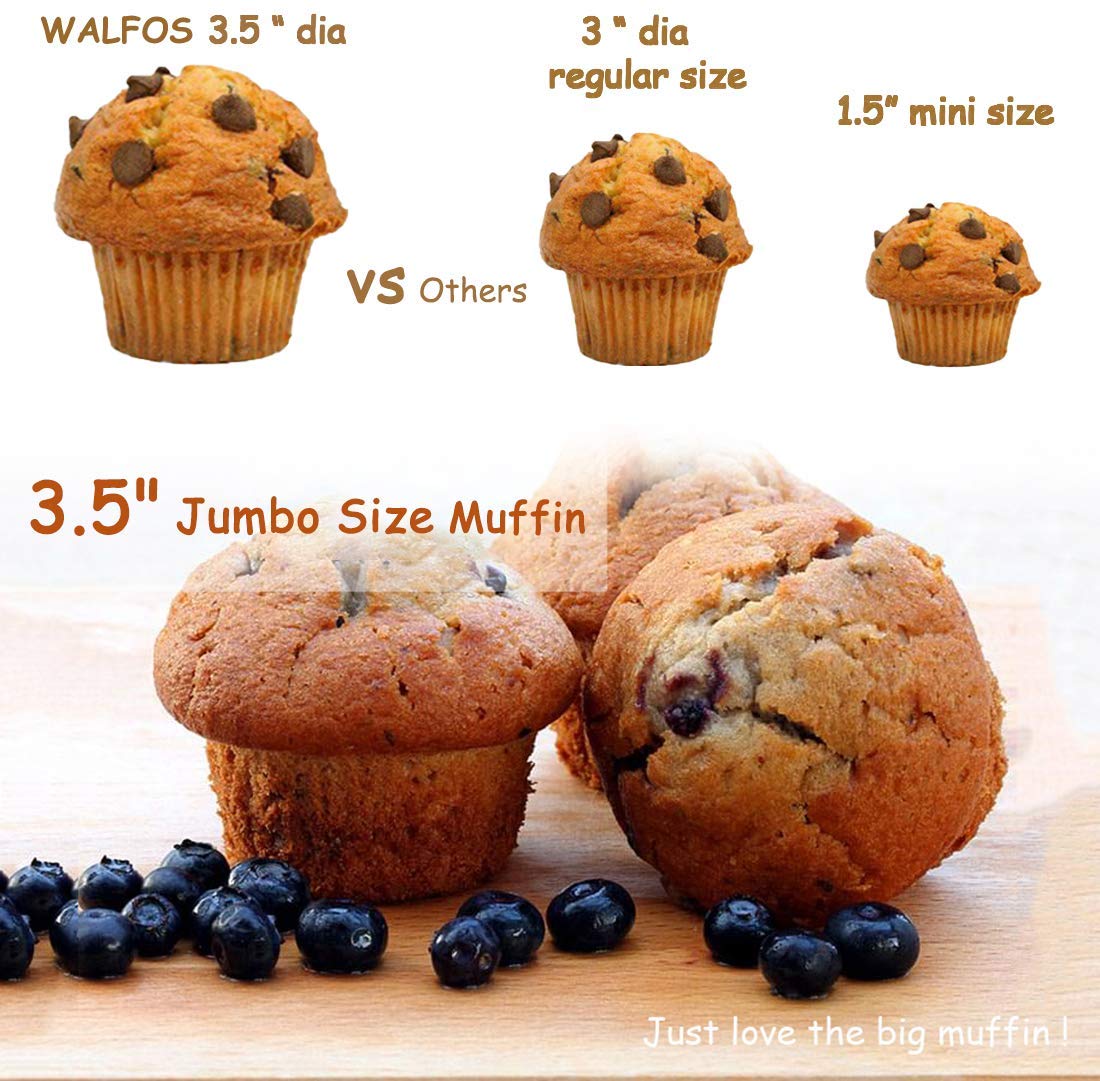 Walfos Silicone Texas Muffin Pan Set- 6 Cup Jumbo Silicone Cupcake Pan, Non-Stick, Just PoP Out! Perfect for Egg Muffin, Big Cupcake - BPA Free and Dishwasher Safe, Set of 2
