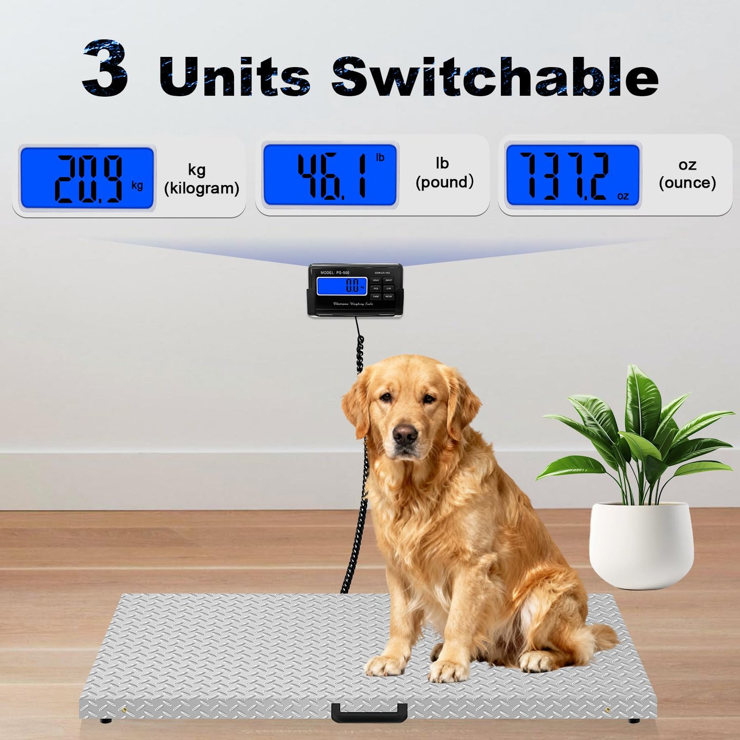 Togarhow 1100Lbs x 0.2Lbs Digital Livestock Scale Stainless Steel Non-Slip Platform Scale Electronic Heavy Duty Postal Shipping Scale for Large Pet Dog Goat Pig Cattle Sheep