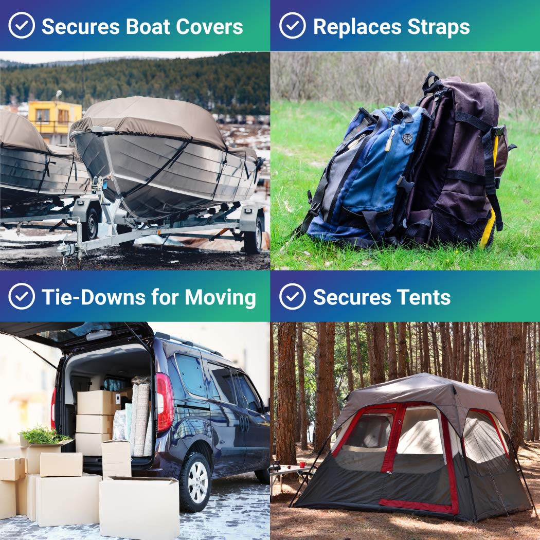 Boat Cover Straps, Adjustable Buckle, 8 Pack, 1" x 96"" Nylon Utility Straps with Quick Release Buckles"