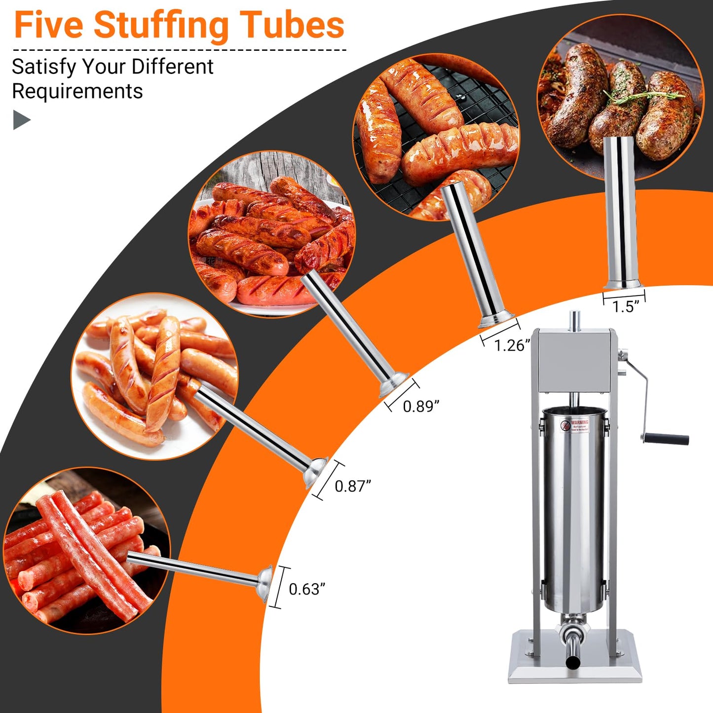 Sausage Stuffer, Manual 15LBS/7L Sausage Maker Machine, Meat Stuffer with Dual Speed, Stainless Steel Heavy Duty Sausage Filler with 5 Stuffing Tubes, for Commercial and Home Use