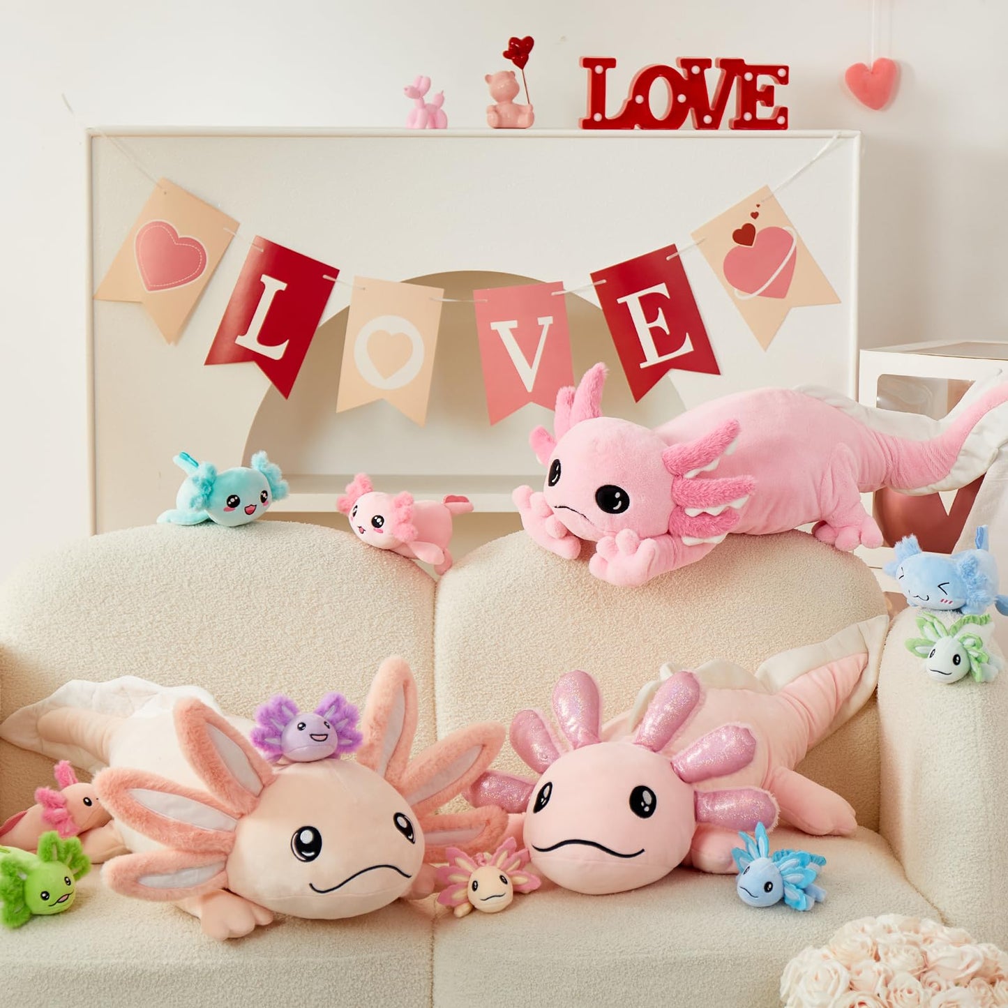 MaoGoLan Axolotl Plush with 3 Babies 33" Cute Stuffed Animals Salamander Plushies 4 PCS, Mom and Baby Plush Toy Set, Soft Axolotl Gifts for Girls Boys Kids Birthday Christmas