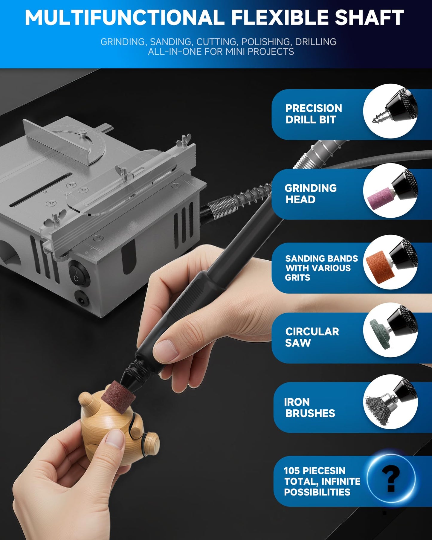 MIMYTH Mini Table Saw for Crafts, Multifunctional Portable Table Saws Adjustable Cutting Angle,Speed,SawDepth; Small Table Saw for Cutting, Grinding, Sanding All-in-one; Tablesaw