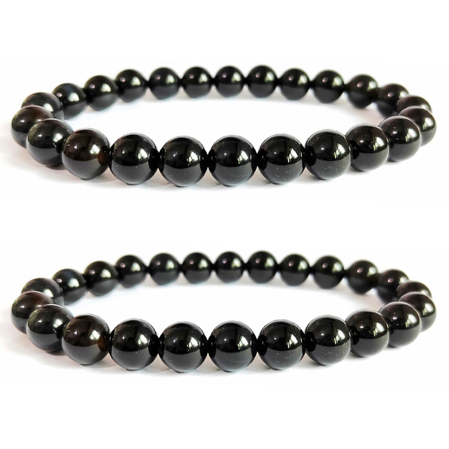 Cryhand Handmade 8mm Beaded Bracelets For Men Protection Bracelet For Women Chakra Feng Shui Stretchy Handmade Lucky Money Stretchy Crystal Bracelets Best Gifts (Black Tourmaline 2PCS)